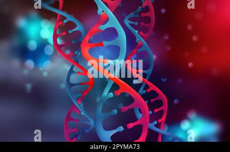 Hélice d'ADN. Recherche sur le génome humain. Modification génétique. Illustration de la biotechnologie de l'avenir en 3D Banque D'Images