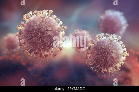 Virus à l'intérieur de la cellule. Réplication et mutation de virus. Illustration de la macro 3D. La microbiologie et la virologie comme science de l'avenir Banque D'Images