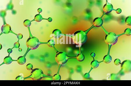 Modèle de molécule abstrait. Recherche scientifique en chimie moléculaire. 3D illustration sur fond vert perle Banque D'Images