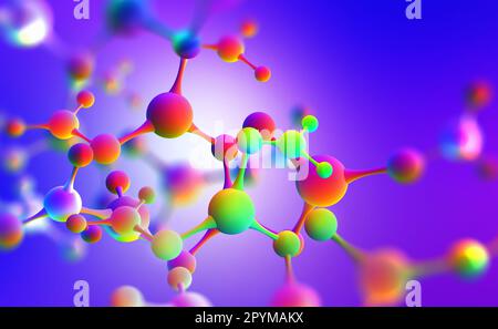 Conception de maillage moléculaire néon. Violet ultraviolet. 3D illustration d'une molécule abstraite colorée Banque D'Images