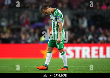 Sergio Canales de Real Betis réagit lors du match de la Liga entre le FC Barcelone et Real Betis joué au stade Spotify Camp Nou sur 29 avril 2023 à Barcelone, Espagne. (Photo de Bagu Blanco / PRESSIN) Banque D'Images