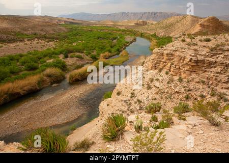 Rivière Rio Grande depuis Hot Springs Canyon Trail, parc national de Big Bend, Texas Banque D'Images