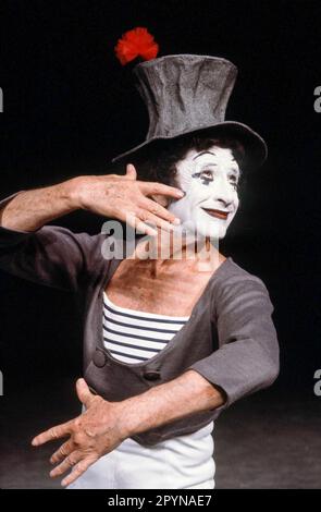 Marcel Marceau comme BIP The Clown au Old Vic, Londres SE1 20/08/1984 Banque D'Images