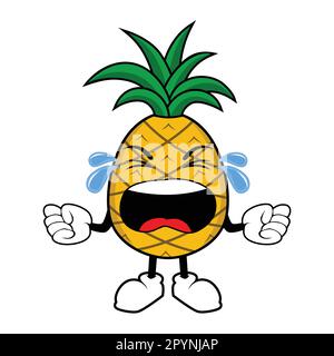 Mascotte de fruits d'ananas en pleurs Illustration de Vecteur