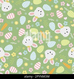 Motif sans coutures joyeuses Pâques. Petits pains, œufs, fleurs et carottes Illustration de Vecteur