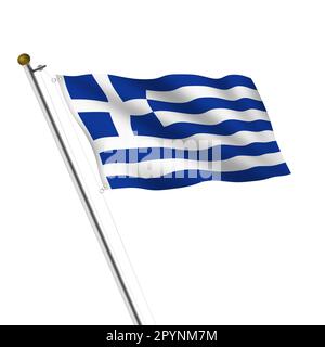 Grèce Flagpole 3D illustration sur blanc avec chemin d'écrêtage Banque D'Images