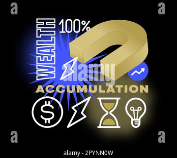 Illustration du vecteur d'accumulation de richesse d'investissement. Concept créatif de la croissance boursière. L'accumulation financière et la croissance de l'argent 3D rendent le style Illustration de Vecteur