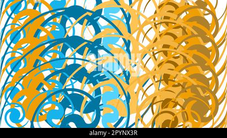 Un arrière-plan simple, une texture d'abstrait minimaliste multicolore différentes lignes circulaires lumineuses, cercles, ovales et figures géométriques disposés dans Illustration de Vecteur