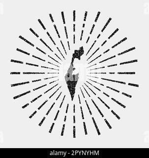 Carte ancienne d'Israël. Grunge soleil a éclaté dans tout le pays. Forme Israël noire avec rayons de soleil sur fond blanc. Illustration vectorielle. Illustration de Vecteur