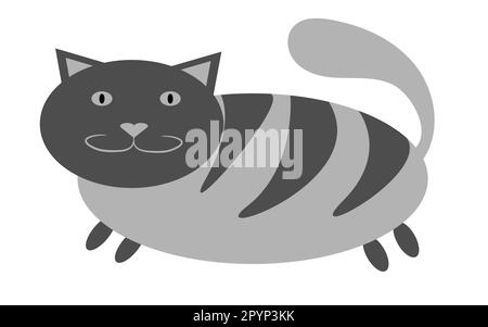 Chat tabby gris épais avec de courtes pattes et un grand museau avec des oreilles qui dépassent vers le haut sur un fond blanc. Illustration vectorielle. Illustration de Vecteur