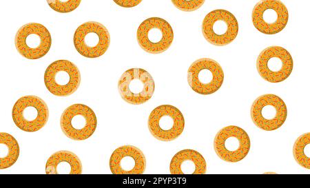 Motif sans couture, texture allant des beignets savoureux à la farine douce ronde aux beignets frais et chauds, pâtisseries, biscuits enrobés de sucre dans le glaçage de la pâtisserie sur un Illustration de Vecteur