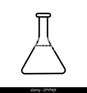 Flacon triangulaire de produits chimiques médicaux en verre pour les expériences, préparation de médicaments en laboratoire, icône simple en noir et blanc sur fond blanc. VE Illustration de Vecteur