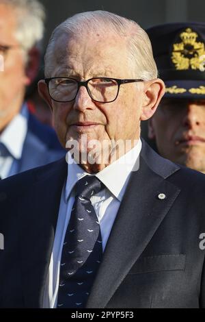 RHENEN - 04/05/2023, Altesse Royale la princesse Margriet, le professeur Pieter van Vollenhoven et son Altesse le prince Pieter-Christiaan pendant la Journée nationale de commémoration militaire à l'Ereveld militaire de Grebbeberg. ANP VINCENT JANNINK pays-bas sortie - belgique sortie Banque D'Images