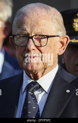 RHENEN - 04/05/2023, Altesse Royale la princesse Margriet, le professeur Pieter van Vollenhoven et son Altesse le prince Pieter-Christiaan pendant la Journée nationale de commémoration militaire à l'Ereveld militaire de Grebbeberg. ANP VINCENT JANNINK pays-bas sortie - belgique sortie Banque D'Images