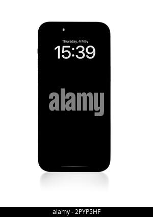 Studio photo du nouvel Apple iPhone 14 Pro Max Space Black sur fond blanc. Banque D'Images