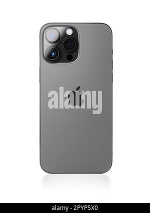 Studio photo du nouvel Apple iPhone 14 Pro Max Space Black sur fond blanc. Banque D'Images