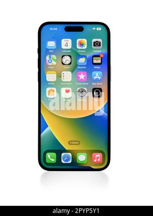 Studio photo du nouvel Apple iPhone 14 Pro Max Space Black sur fond blanc. Banque D'Images