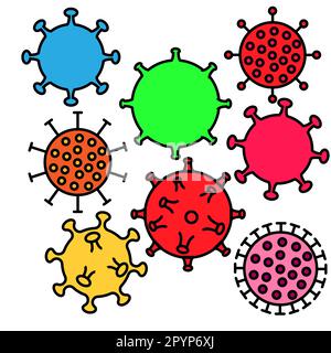 Ensemble d'icônes colorées des virus médicaux microbes souche mortelle dangereuse covid 019 coronavirus épidémie de la maladie pandémique. Illustration vectorielle. Illustration de Vecteur