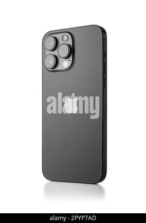 Studio photo du nouvel Apple iPhone 14 Pro Max Space Black sur fond blanc. Banque D'Images