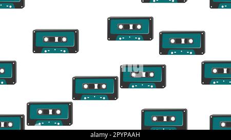 Sans couture motif sans fin avec musique cassettes audio Old Retro vintage hipster de 70s, 80s, 90s isolé sur fond blanc. Illustration vectorielle. Illustration de Vecteur