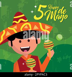 Carte Cinco de mayo Vector pour garçon mexicain Illustration de Vecteur