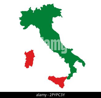 Carte de l'Italie en vert sur fond blanc. Carte vectorielle de l'Italie. Carte de l'Italie avec les îles Illustration de Vecteur