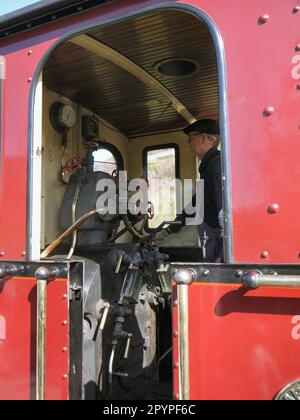 Un aperçu à l'intérieur de la locomotive Graf Schwerin-Lowitz exploitée par le Brecon Mountain Railway (Rheilffordd Mynydd Brycheiniog) - septembre 2019 Banque D'Images