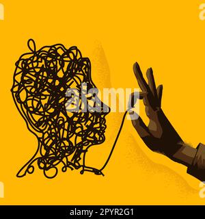 Une main humaine démêlant l'esprit humain. Un concept de santé mentale et de pleine conscience Illustration de Vecteur