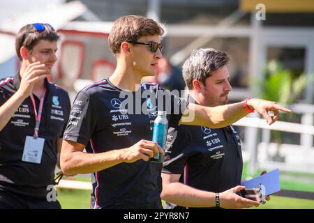 4th mai 2023: Miami International Autodrome, Miami Gardens, Floride, États-Unis: Formule 1 Crypto.com Grand Prix de Miami 2023: Jour d'arrivée et d'inspection: Mercedes-AMG PETRONAS conducteur George Russell à l'équipe Village. Banque D'Images