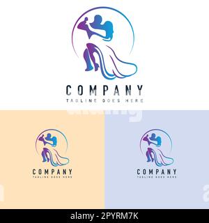 Logo du couple dansant. Modèle de logo de mariage. Couple de newlyweds vector Icon.Dancing couple logo. Modèle de logo de mariage. Couple de newlyw Illustration de Vecteur