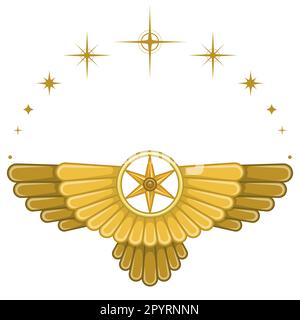 Dessin vectoriel du symbole Faravahar, disque solaire ailé, symbole de religion zoroastrienne Illustration de Vecteur