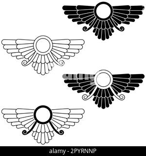 Dessin vectoriel du symbole Faravahar, disque solaire ailé, symbole de religion zoroastrienne Illustration de Vecteur