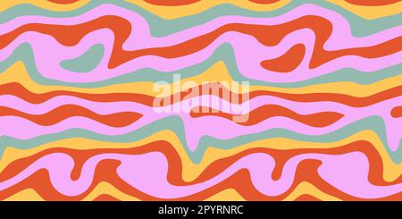 Groovy hippie 70s fond horizontal courbe psychédélique. Motif sans couture à rayures vectorielles dans le style Seventies tendance pour le Web Design, les médias sociaux Illustration de Vecteur