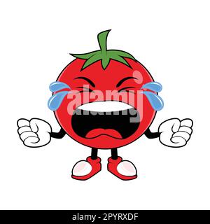 Mascotte de cartoon aux fruits de tomates en pleurs. Illustration vectorielle du caractère de tomate rouge avec différentes expressions mignonnes Illustration de Vecteur