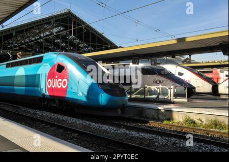 PARIS (75) 12 EME ARRONDISSEMENT. GARE DE LYON. TRAIN TGV OUIGO, LA FILIALE LOW COST DE LA SNCF Banque D'Images