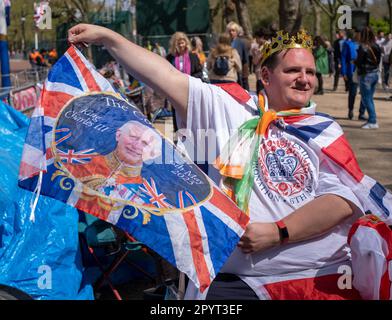 © Jeff Moore 03/May/2023 les fans de Royal ont commencé à prendre leurs places dans le Mall près de Buckingham Palace avant ce week-end Coronation of King Char Banque D'Images