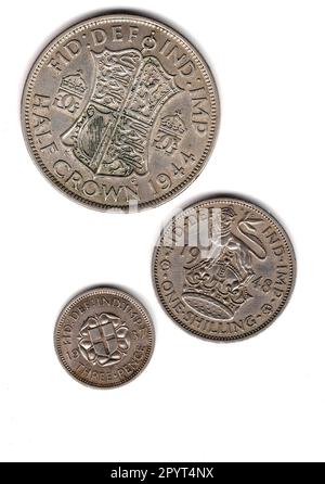 Roi George VI pièces d'argent vintage de Grande-Bretagne montrant l'inverse. Banque D'Images