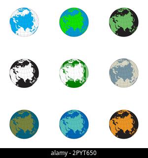 Ensemble de globes de la Terre avec cartes. Planète Terre avec des continents colorés Illustration de Vecteur