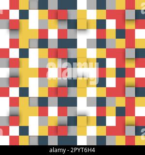 Rouge gris jaune 3D motif carré. Mosaïque abstraite de carrés colorés avec effet Soft Shadow Illustration de Vecteur