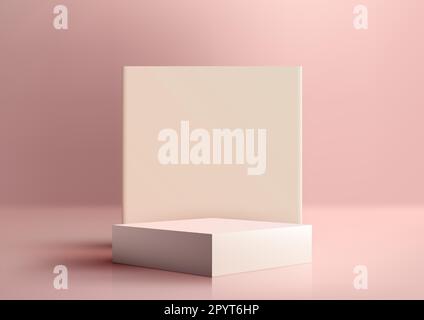 3D produits réalistes affichent un podium blanc avec fond carré sur fond rose style minimaliste. Vous pouvez utiliser pour la présentation de produit, cosmétique Illustration de Vecteur
