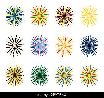 Feux d'artifice Doodle dessinés à la main. Vintage Sunburst. Éléments de conception colorés Illustration de Vecteur