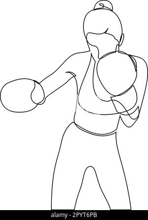 Dessin continu d'une ligne de boxeur sportif femme poinçonner utiliser des gants. Illustration vectorielle Illustration de Vecteur