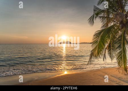 Heure d'or au coucher du soleil sur la plage tropicale Banque D'Images