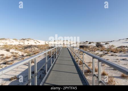 Promenade en métal au-dessus de Sand Dunes dans le parc national de White Sands Banque D'Images