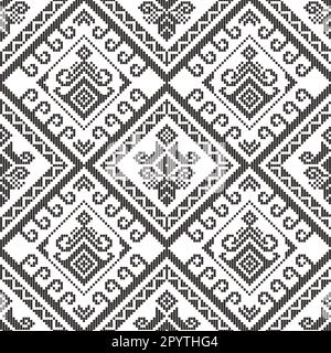 Motif vectoriel sans couture inspiré du tissage traditionnel philippin de Yakan - décoration géométrique noir et blanc parfaite pour un imprimé textile ou tissu Illustration de Vecteur