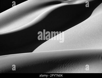 Algérie, Kerzaz. Sandsea de l'Ouest. (Grand Erg Occidental). Désert du Sahara. Dunes de sable. Gros plan. Noir et blanc. Banque D'Images