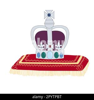 Couronne royale avec pierres précieuses sur l'oreiller, symbole de la monarchie britannique, illustration vectorielle Illustration de Vecteur