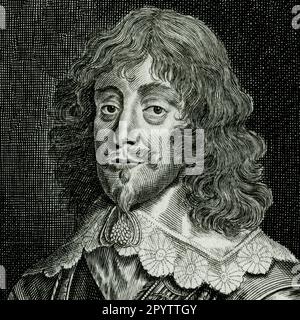 Turncoat anglais de la guerre de Sécession, Henry Rich (1590-1649), 1er comte de Hollande, pair anglais, courtisan et soldat. Au début, le comte de Hollande soutint le Parlement, puis, en 1643, il fit défection au profit des royalistes. Détail carré de gravure créé dans les années 1700, d'après un portrait de Sir Anthony Van Dyck (1599-1641), et utilisé dans l'édition de 1740 de 'History of the Rebellion and civil Wars in England' par Edward Hyde (1609-1674), élevé à la pairie en tant que 1er comte de Clarendon. Banque D'Images