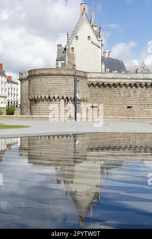 Château des Ducs de Bretagne et fontaine du miroir d'eau à Nantes, France Banque D'Images