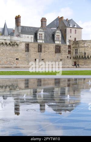 Château des Ducs de Bretagne et fontaine du miroir d'eau à Nantes, France Banque D'Images